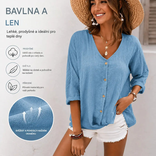 50 % SLEVA🔥【S–5XL】Volná ležérní dámská košile s výstřihem do V