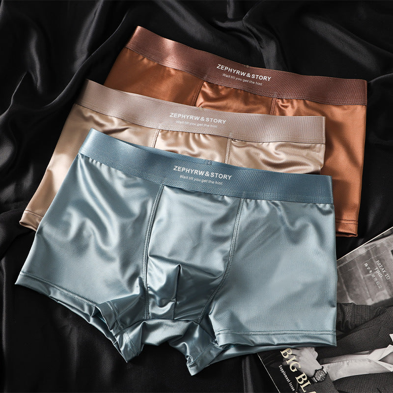 🔥【3 piezas】Ropa interior masculina nueva, seda helada, verano, transpirable, bóxers, satén, ropa interior masculina