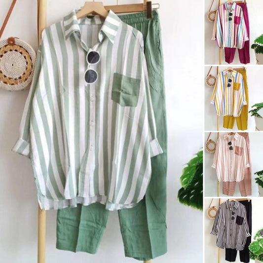 🌸[S-5XL]  Damski prążkowany casualowy komplet dwuczęściowy (wiosna–lato)