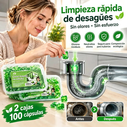 ✨2 paquetes (100 comprimidos) 👍Cápsulas solubles en agua para eliminar olores de desagües: la solución perfecta para prevenir la propagación de olores en baños y cocinas.