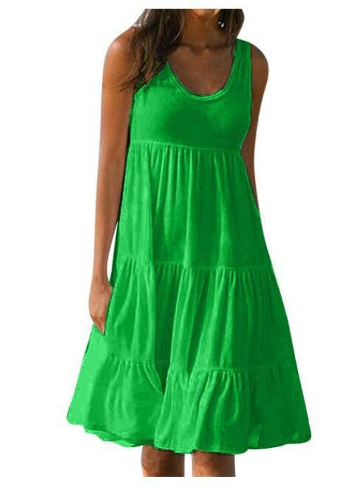 👗[S-5XL] Vestido sencillo de color liso, De secado rápido y transpirable