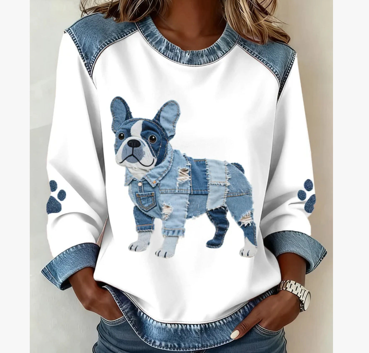 🔥【S-5XL】2026 Nowa mikina dżinsowa z kapturem w stylu patchworku z roku-4177531