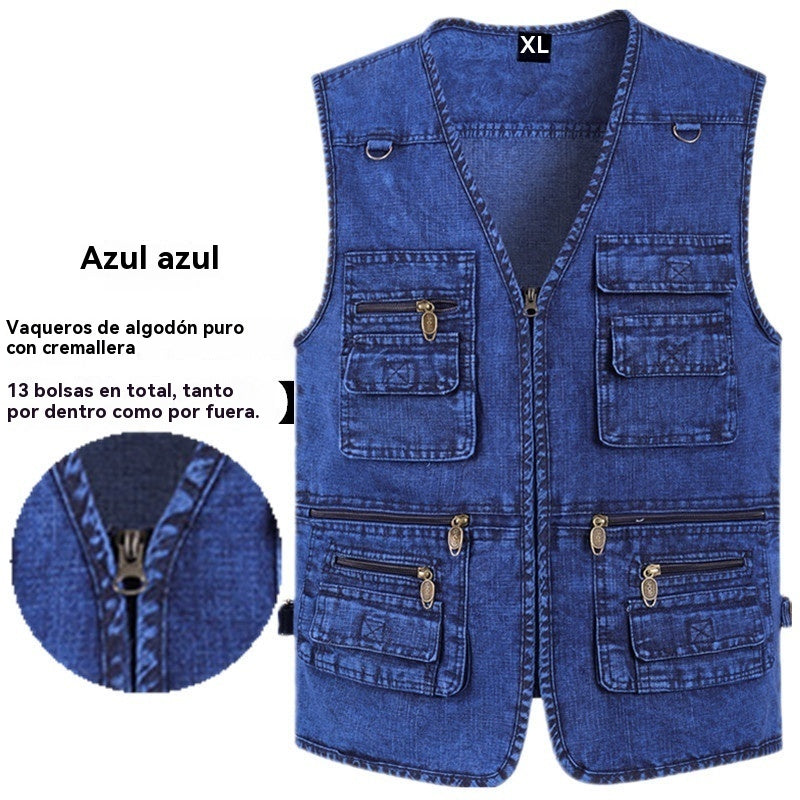 【XL-7XL】2026 Chaleco vaquero multibolsillos para hombr
