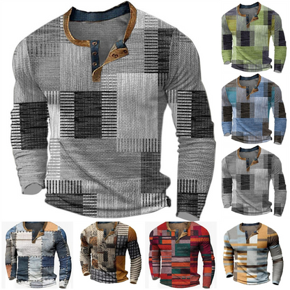 🌴🌈【S-4XL】👔😍 Νέα συλλογή ανδρικών πουκάμισων με τύπωμα, μακριά μανίκια, χαλαρό στυλ Henry, διαθέσιμα σε διάφορα χρώματα