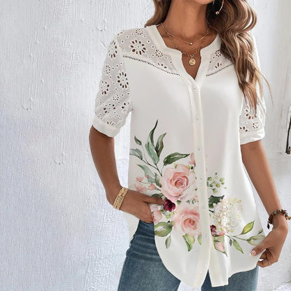 🎁[S-5XL] Nueva camisa de manga corta con estampado calado, fresca y transpirable para el verano.