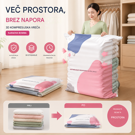 🧳💨【5 kosov za 25 evrov】 Velika, stisljiva vakuumska vrečka za shranjevanje: črpalka ni potrebna, neprepustna in idealna za prihranek prostora v kovčkih in doma ✈️