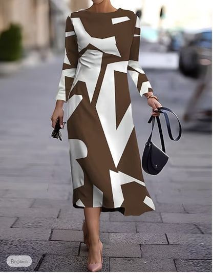 Nowa geometryczna sukienka z długim rękawem na jesień i zimę-4172795