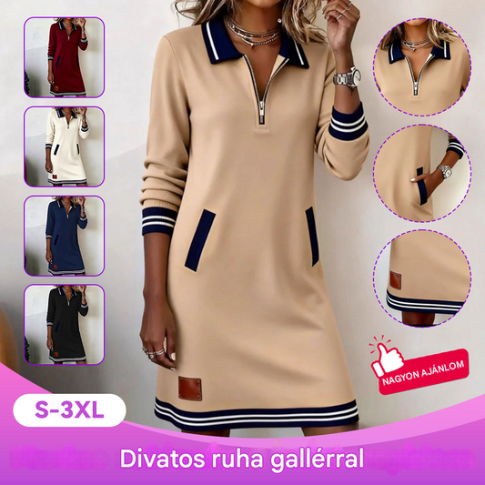 👗Új téli ruha👗 Lezser fazon, cipzárral⚡, inggallérral, hosszú ujjakkal✨, kontrasztos zsebekkel - 4210118