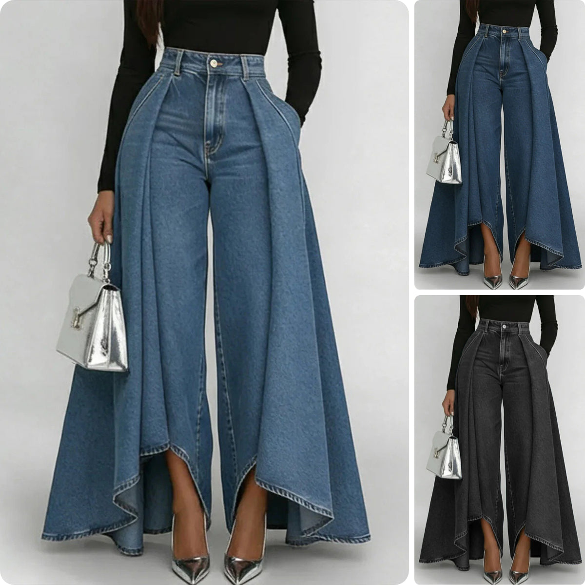 🥇【S-3XL】Dámské džíny s vysokým pasem a širokými nohavicemi, volný střih, elegantní design.