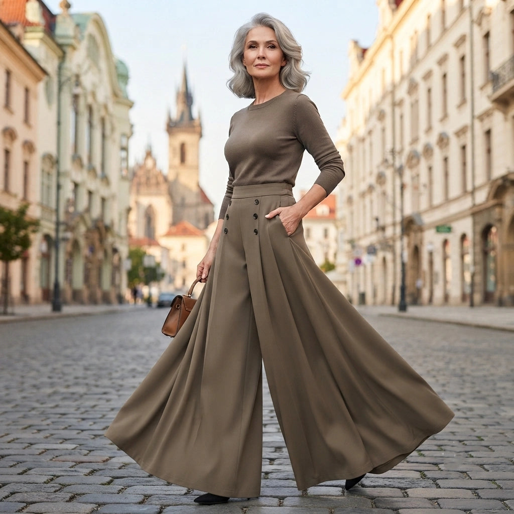 【M-5XL】Pantalones plisados elegantes de tiro alto y pernera ancha para mujer; corte holgado, favorecedores, transpirables y cómodos para el verano.