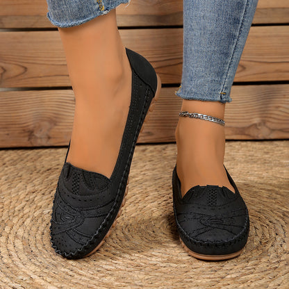 ✨50% de descuento✨【36-43】Zapatos ortopédicos de piel auténtica para mujer, zapatos planos retro sin cordones con estampado floral calado y suela suave para mujer
