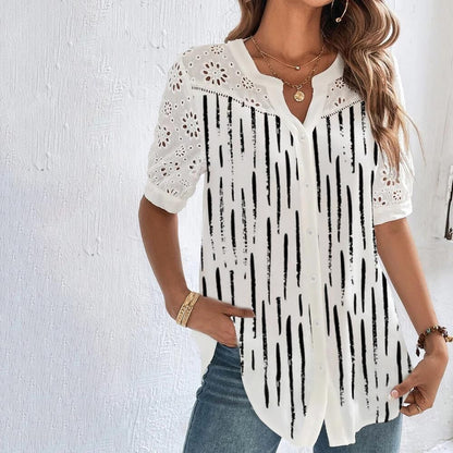 🎁[S-5XL] Nueva camisa de manga corta con estampado calado, fresca y transpirable para el verano.