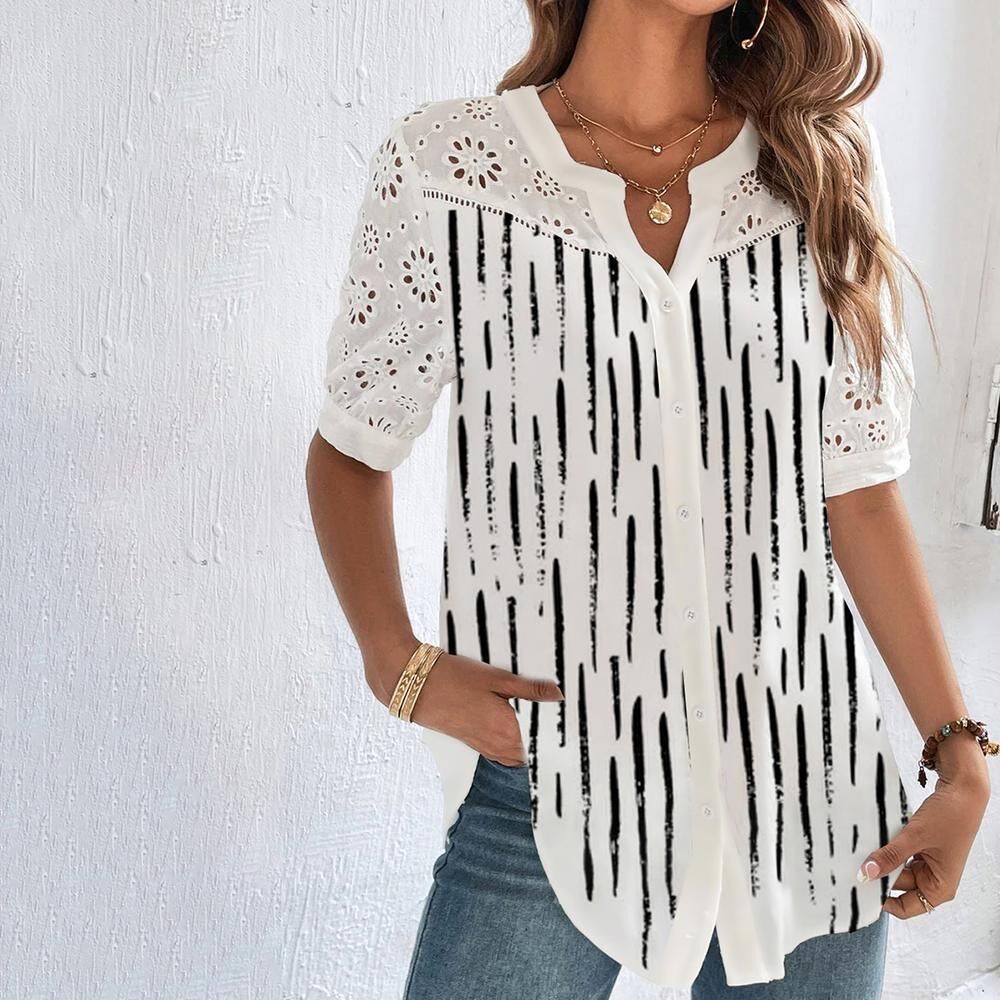 🎁[S-5XL] Nueva camisa de manga corta con estampado calado, fresca y transpirable para el verano.