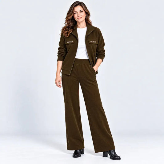 💥【M-4XL】Traje de mujer confeccionado en terciopelo grueso (chaqueta + pantalón)