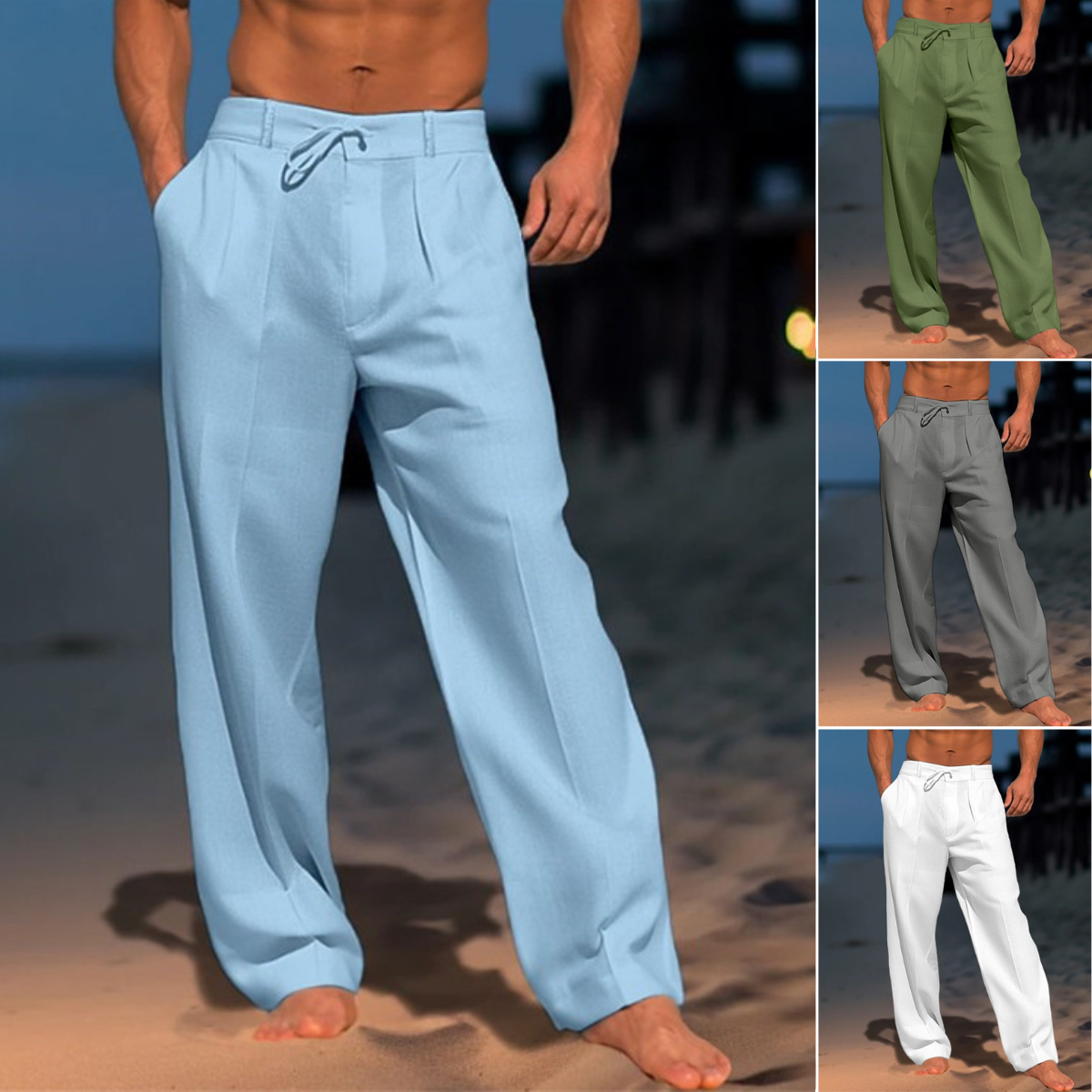 🏖️👖【– 50% de descuento 🔥】【S–3XL】😍 Pantalones holgados de lino para hombre en tallas grandes, cómodos y transpirables.