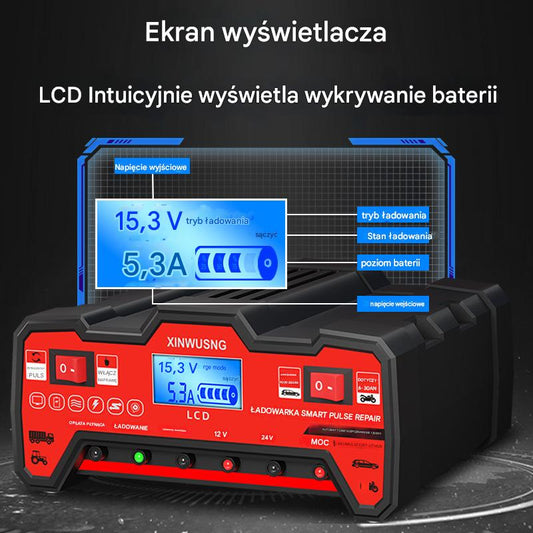 🔥🚗Ładowarka akumulatora samochodowego 12V24V czysta miedź akumulator motocyklowy w pełni automatyczna ładowarka w pełni inteligentny typ naprawy - 4199574