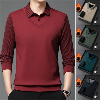 【M–4XL】 Dvoudílné tričko POLO s falešnými patchworkovými pruhy