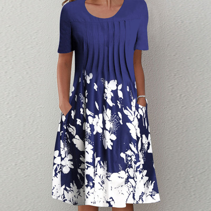 🔥【45 OFF%】🌸🦋Nové dámské šaty s kulatým výstřihem a potiskem（S-3XL）.