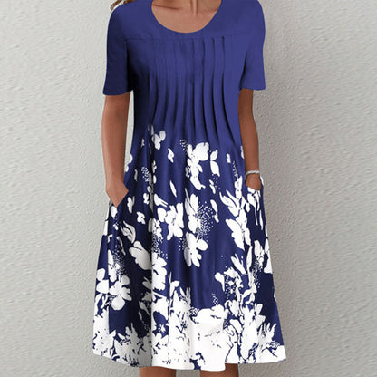 🔥【45 OFF%】🌸🦋Nové dámské šaty s kulatým výstřihem a potiskem（S-3XL）.