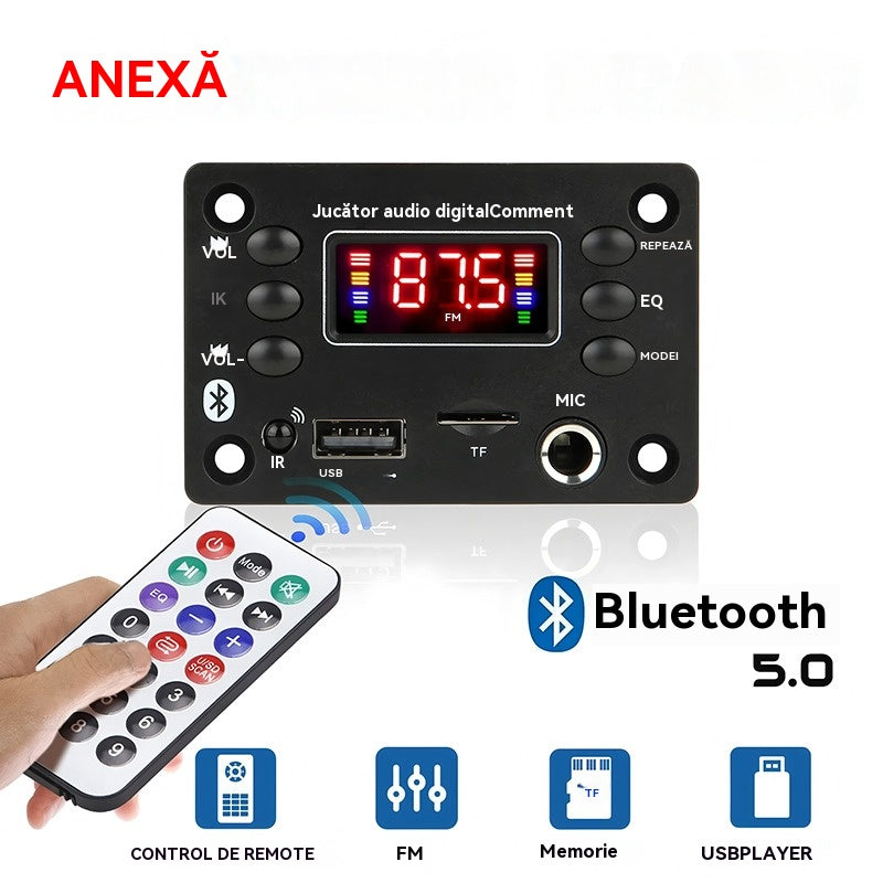 🎵 Bluetooth reproduktor, zesilovač a DAC s bezdrátovým dálkovým ovládáním, USB připojením a nahráváním 🎙️