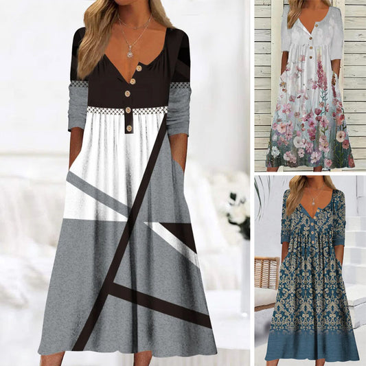 【S-3XL】2025 Hot sale nové módní dámské šaty s potiskem kapes-3923483