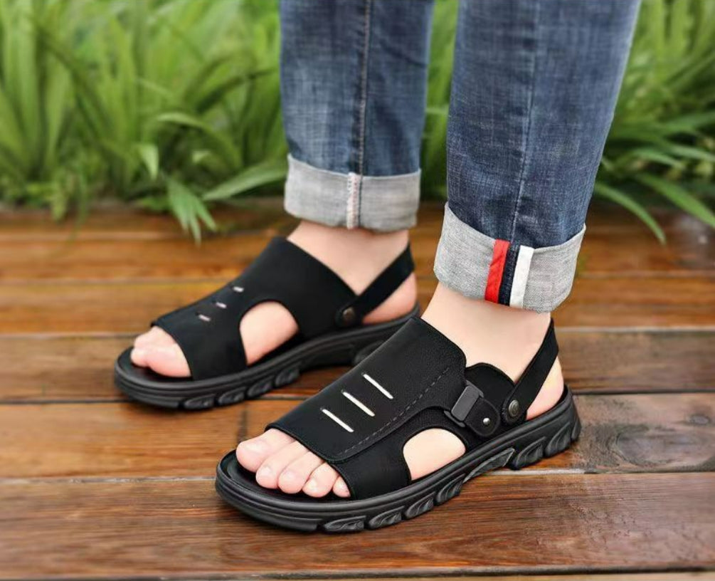 👍😎 (38-44)💥Nuevas sandalias de playa de cuero con suela gruesa para hombre-4332317