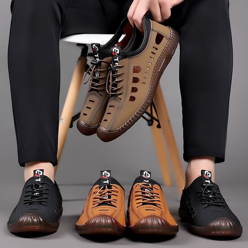 🔥Cantidad limitada🔥✨【Tallas 39-44】Zapatos casuales para hombre con suela hueca, transpirables y antideslizantes de cuero genuino.