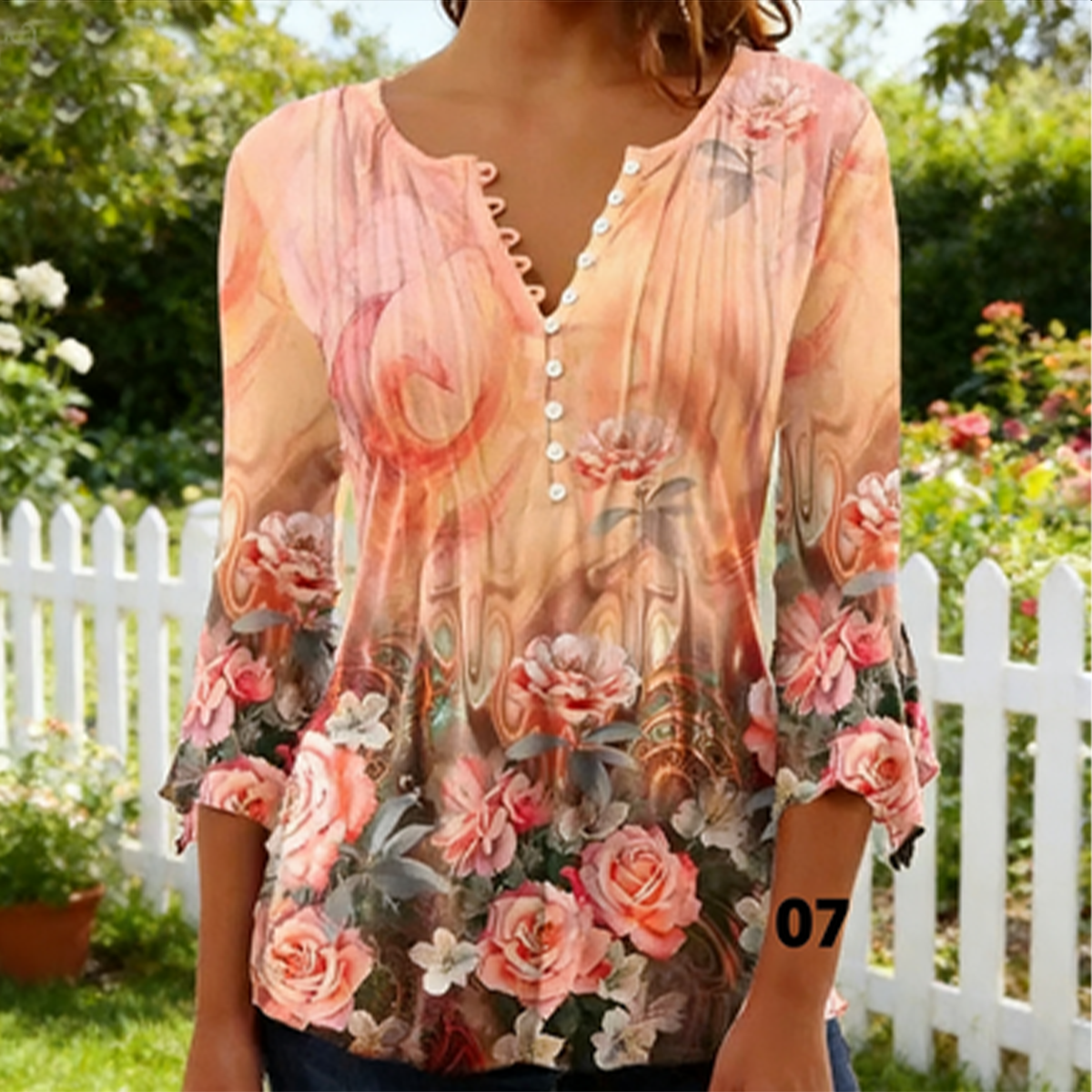 🌸✨【S-5XL】🌺Top con cuello en V y mangas florales, estilo delicado y romántico