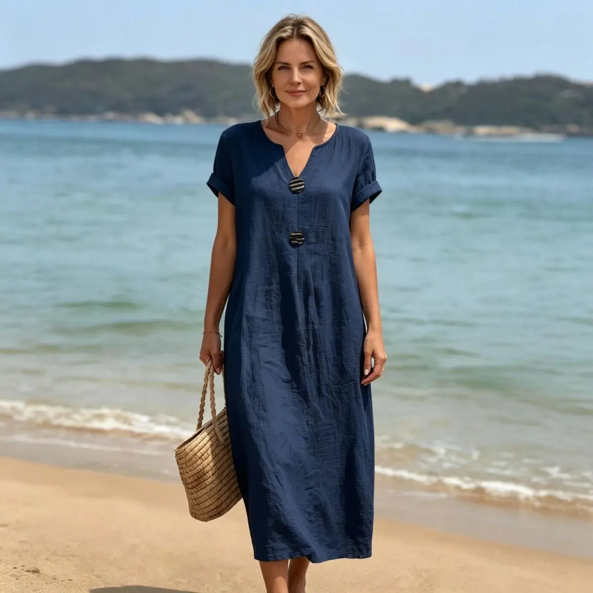 🏖️👗【Poslední den, sleva 50%】Volné šaty z bavlny a lnu, lehké a prodyšné, elegantní a pohodlné.