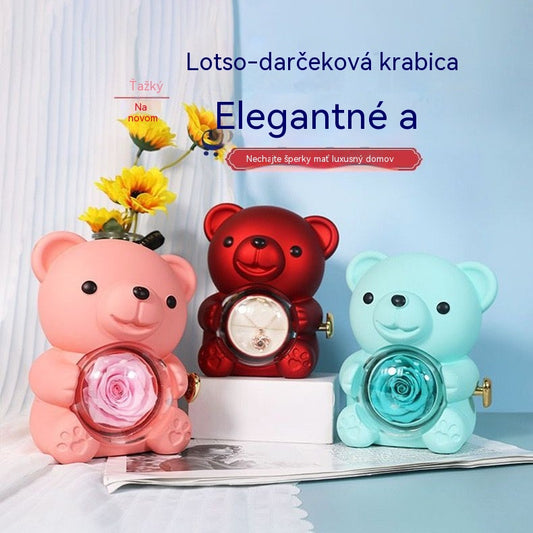 ✨Medvídek + náhrdelník: Roztomilý plyšový medvídek spárovaný s konzervovanými růžemi, romantický dárek k Vánocům a Valentýnu.