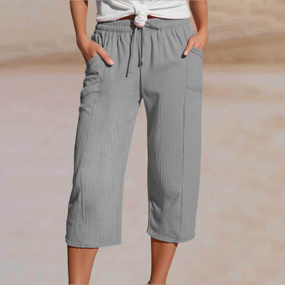 🌸【Compra 1 y llévate 1 gratis】Pantalones cropped plisados de color sólido para mujer, de algodón y lino