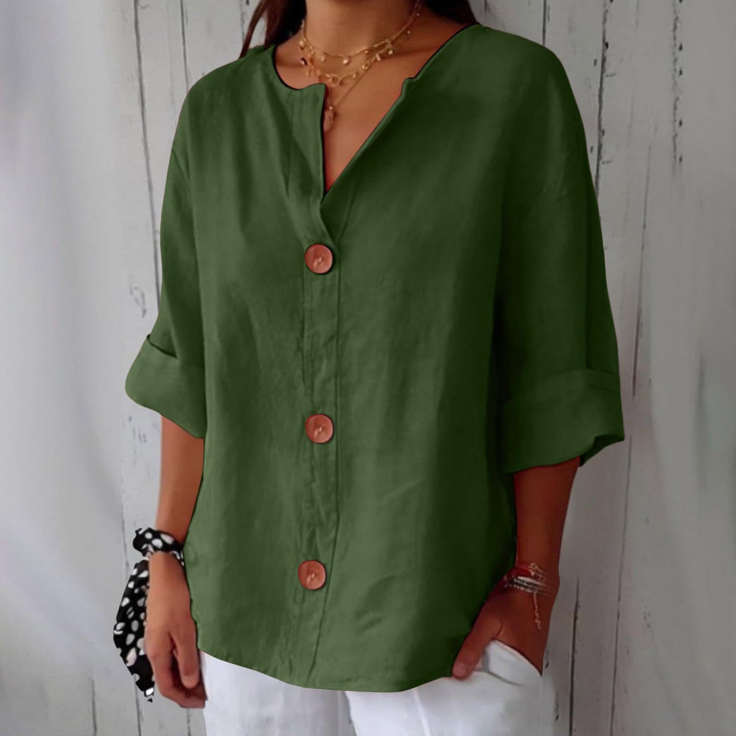 🔥【Descuento por tiempo limitado】【S-5XL】🔥Novedad para primavera/verano 2026: Camiseta holgada - Top de cuello en V de algodón y lino para mujer