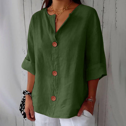 🔥【Descuento por tiempo limitado】【S-5XL】🔥Novedad para primavera/verano 2026: Camiseta holgada - Top de cuello en V de algodón y lino para mujer