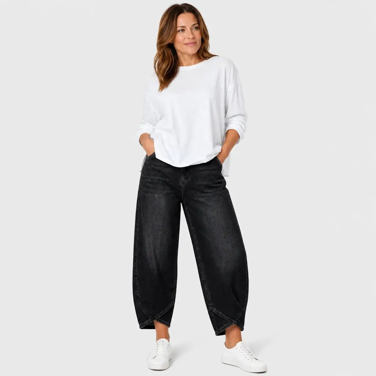 👖【Vylepšený denim, měkký a prodyšný】 módní volné džíny pro volný čas