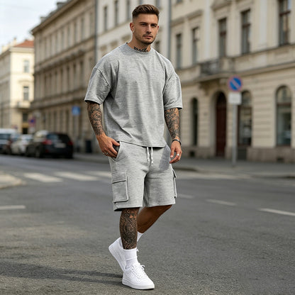 👖【S-2XL】Conjunto deportivo de verano para hombre de 2 piezas: cómoda camiseta de manga corta y pantalón corto para uso diario y en casa.