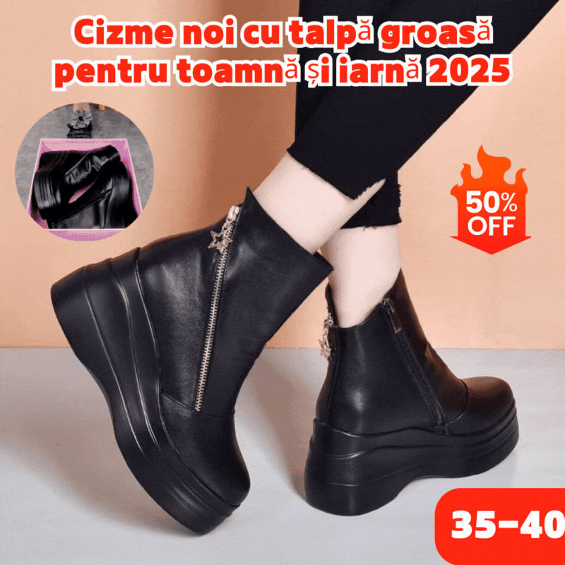 【35-40】Krátké kozačky na platformě s kulatou špičkou a silnou podrážkou na zip