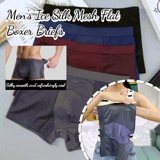 【Paquete de 4】🧊Calzoncillos bóxer planos de malla de seda helada para hombre