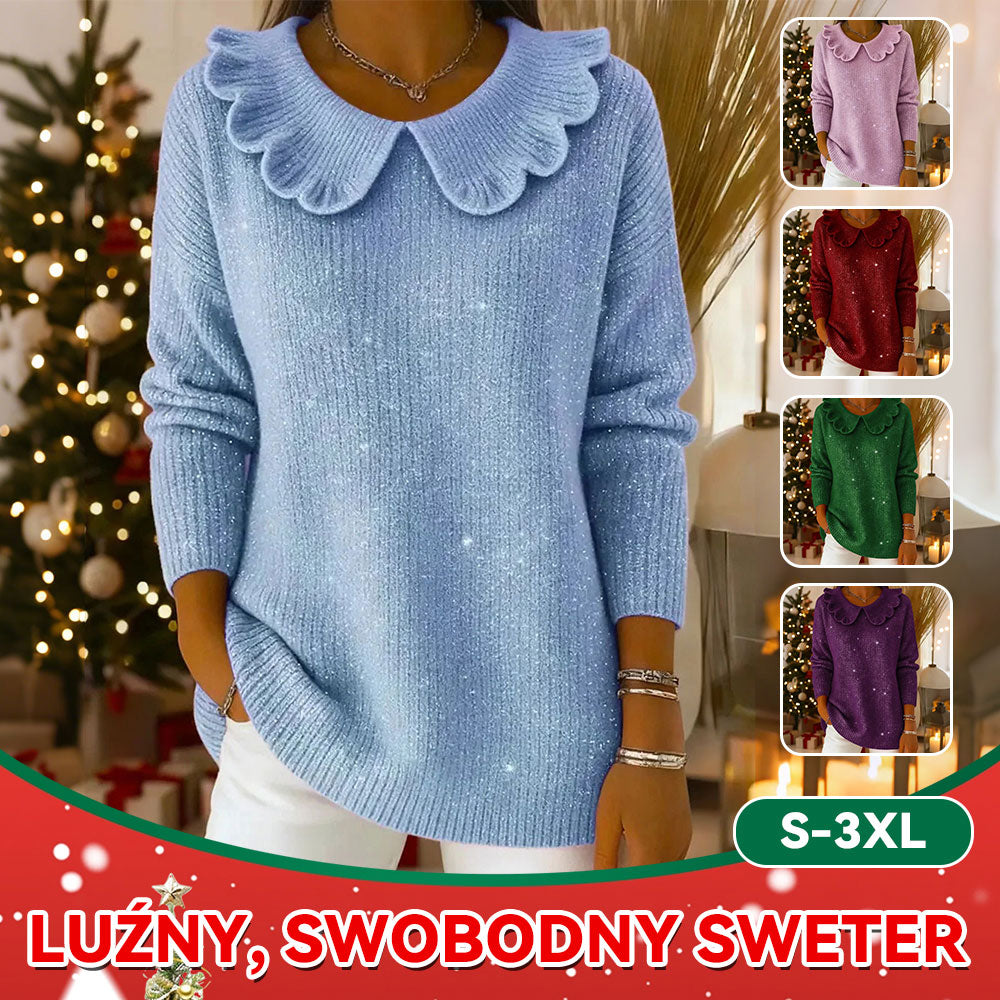 🧶 ✨ Sweter Damski Luźny z Kołnierzem - 4189641