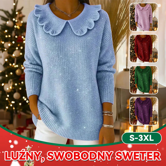 🧶 ✨ Sweter Damski Luźny z Kołnierzem - 4189641