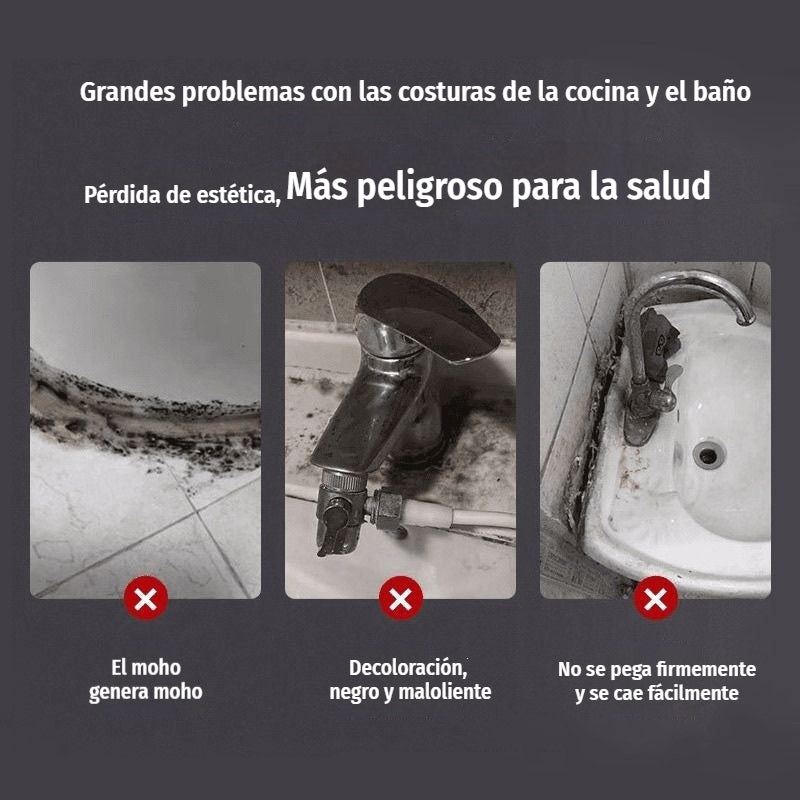 🛁 Sellador impermeable de cerámica blanca antimoho, relleno de juntas de barro de plástico y acero para sellado de bordes de fregaderos de cocina, baño e inodoro.