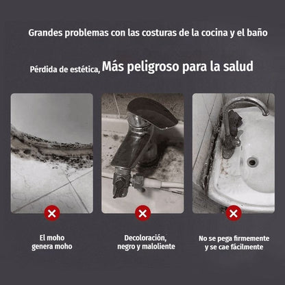 🛁 Sellador impermeable de cerámica blanca antimoho, relleno de juntas de barro de plástico y acero para sellado de bordes de fregaderos de cocina, baño e inodoro.