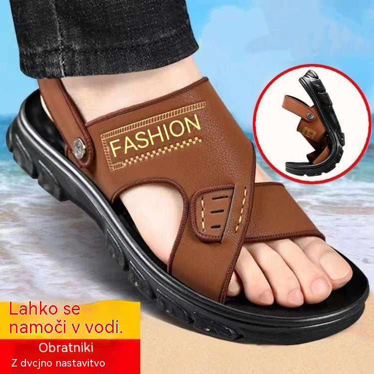 🐂【38-47】Novi moški usnjeni sandali za na plažo z debelim podplatom_L