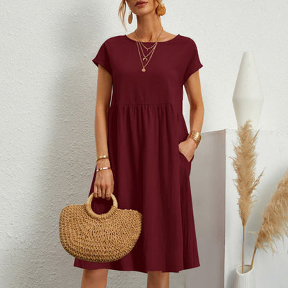 😍【Oferta por tiempo limitado】👗【S-5XL】Vestido de mujer 2026 de algodón y lino, con cuello redondo y corte cómodo