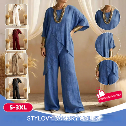 ❤️ Sleva 50 % 💥 Letní novinka: Bavlněný lněný top s kulatým výstřihem a krátkým rukávem + rovné ležérní kalhoty ✅️ Možnost platby při doručení