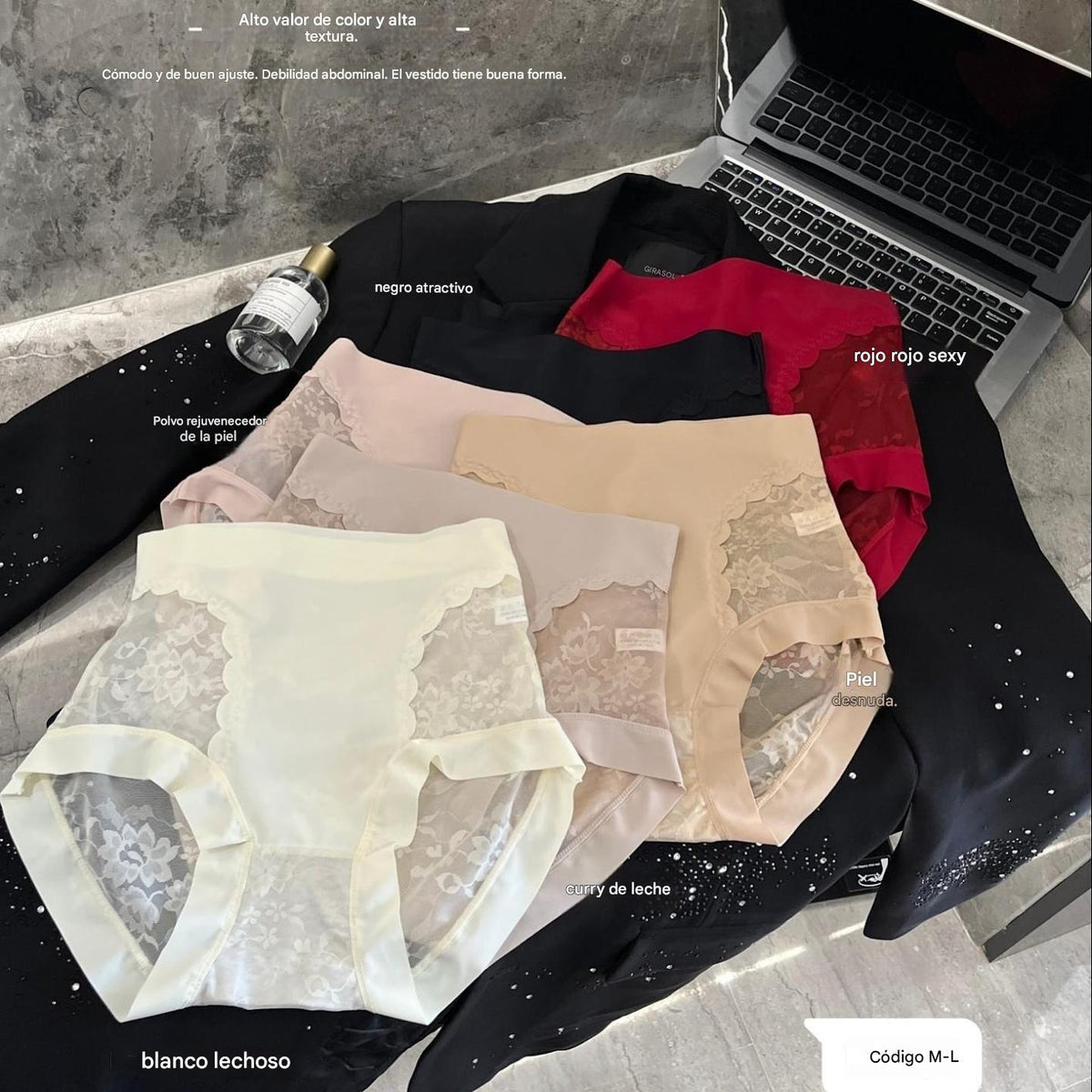 🔥【Conjunto de 5 piezas】Ropa interior de encaje de alta elasticidad sin costuras para mujer para control de abdomen, modelado de glúteos y bragas de elevación