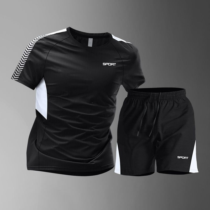 [M-3XL: 50% de descuento] 🎽 Conjunto de seda helada de secado rápido para hombre: manga corta y pantalón corto, conjunto de dos piezas - ropa deportiva informal