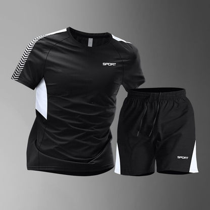 [M-3XL: 50% de descuento] 🎽 Conjunto de seda helada de secado rápido para hombre: manga corta y pantalón corto, conjunto de dos piezas - ropa deportiva informal