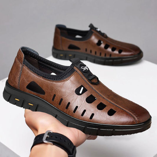 [Tallas 39-45] Nuevos zapatos de piel calados para hombre (verano)