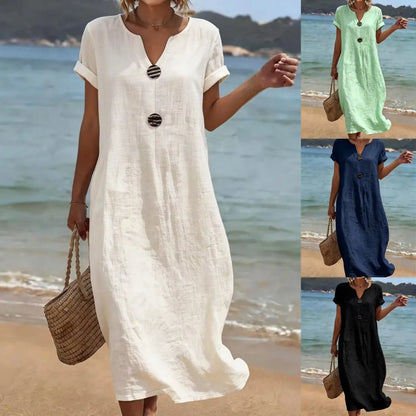 🏖️👗【Poslední den, sleva 50%】Volné šaty z bavlny a lnu, lehké a prodyšné, elegantní a pohodlné.