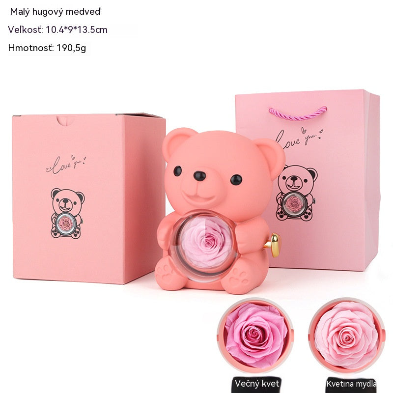✨Adorable osito de peluche con rosa preservada - Osito de peluche decorado con una rosa real, en una hermosa caja de regalo - Regalo romántico para el Día de la Madre, bodas, aniversarios, despedidas de soltera, Navidad y San Valentín.